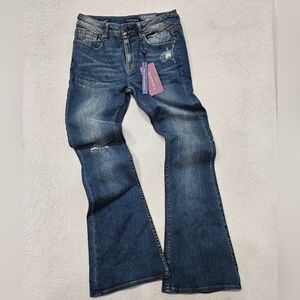 NWT Vigoss Women's Jeans The Jagger Flare Distressed Stretch Size 27x32